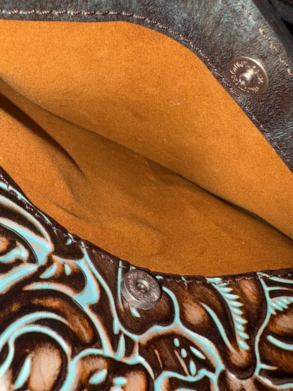 Patricia Nash IIina Turquoise Tooled Leather Floral Crossbody Bag - Picture 3 of 9